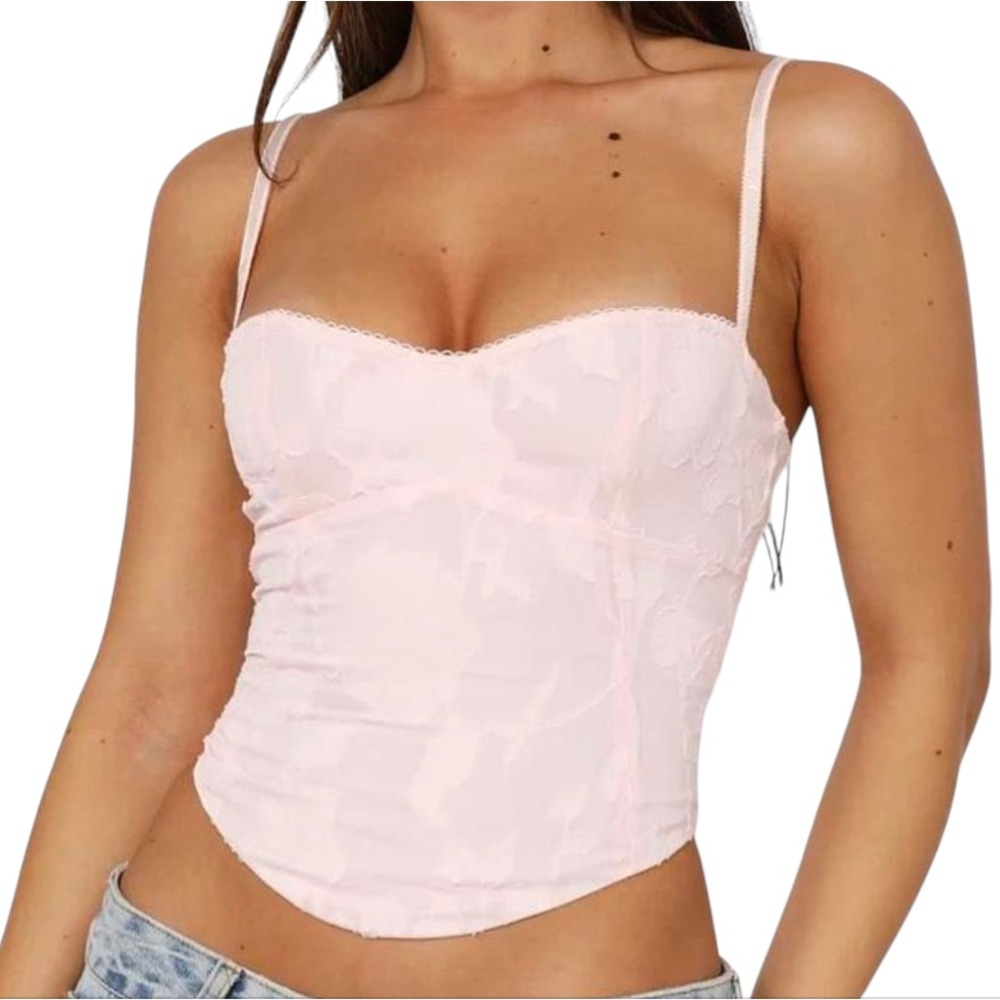 WHITE FOX Broken Dreams BUSTIER CORSET TANK TOP CAMI Pink Floral Underwire XS